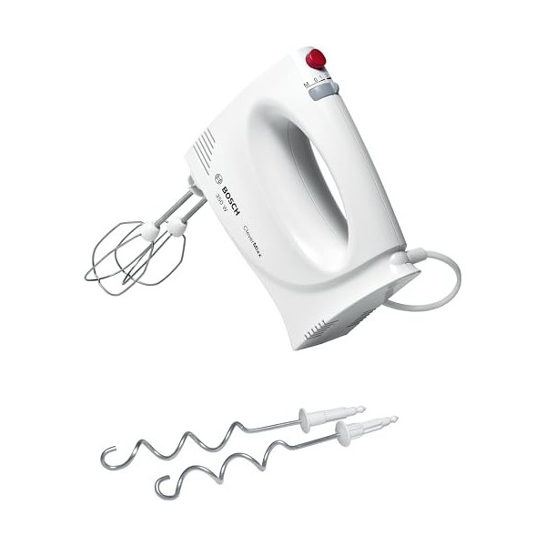 Bosch Electroménager MFQ3030 Batteur à main puissant CleverMixx 350 W, 4 vitesses + turbo. Accessoires inclus. Blanc