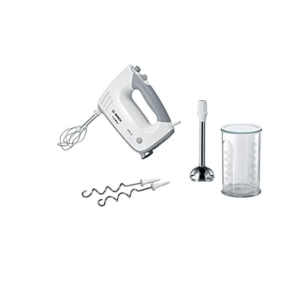 Bosch ErgoMixx MFQ36470 – batteur polyvalent avec plusieures accessoires – Puissance de 450 W – Couleur : Blanc/Gris