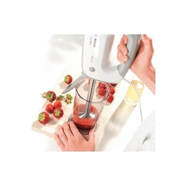 Bosch ErgoMixx MFQ36470 – batteur polyvalent avec plusieures accessoires – Puissance de 450 W – Couleur : Blanc/Gris