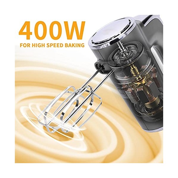 Aigostar Adela - Batteur Électrique, Batteur à Main Électrique Ultra Puissant de 400W. 5 Vitesses + Turbo, Bouton Déjection.