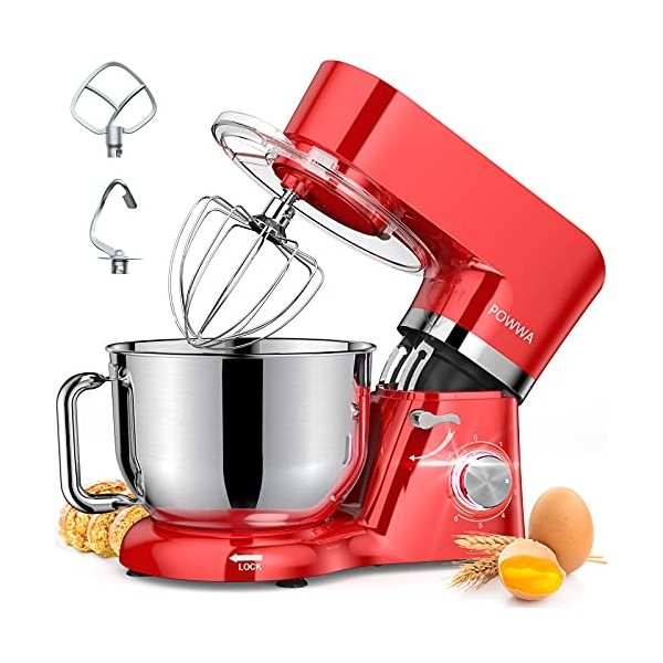 Robot Pâtissier, POWWA 1500W Pétrin Professionnel, Silencieux Robot de Cuisine Multifonctionn Pétrisseur avec Batteur Électri
