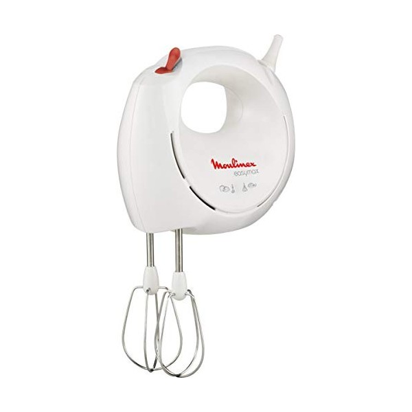 Moulinex, Batteur électrique, 200 W, 2 vitesses, 2 jeux de fouets inclus, Ergonomique, Compact, Easymax blanc ABM11A30