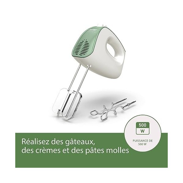 Imetec Crea & Crema Batteur Électrique, Fouets Extra-Longs pour Pâtes Sucrées et Crème Fouettée, Crochets de Pétrissage en Ac