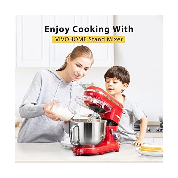 Batteur sur socle VIVOHOME, 660 W, 10 vitesses, 6 litres, tête inclinable, batteur électrique de cuisine avec crochet pétriss