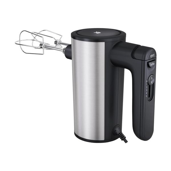 WMF Batteur électrique, 5 vitesses, Inox 18/10 Cromargan, Rangement position verticale, Fouet et crochet pétrin en inox, 400 