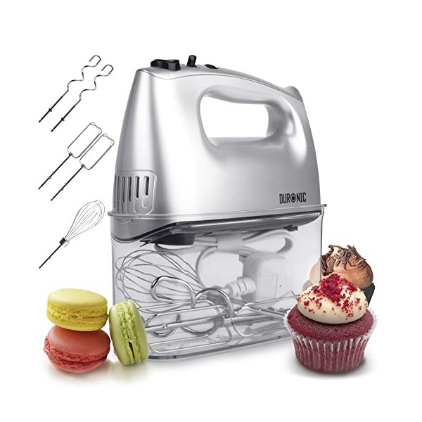 Duronic HM4 SR Batteur à main électrique 400W 5 vitesses avec fonction Turbo – Compartiment de rangement - 2 batteurs / 2 cro