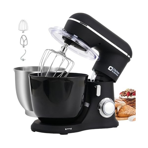 Kitchen in the box Robot Pâtissier, 4.5L+5L 2Bols Robots de Cuisine, 10 Vitesses Batteur Electrique Cuisine, 1300W Pétrin Pro