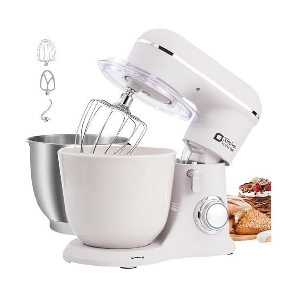 Kitchen in the box Robot Pâtissier, 4.5L+5L 2Bols Robots de Cuisine, 10 Vitesses Batteur Electrique Cuisine, 1300W Pétrin Pro