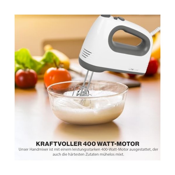 Clatronic HM 3775 Mixeur à main/batteur à main/batteur à main avec 5 niveaux de vitesse, niveau turbo et touche déjection, f
