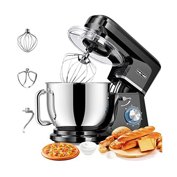 CHeflee Robot Pâtissier 1800W Robot Pétrin Professionnel 7.2 Litres Faible Bruit Robot de Cuisine Multifonction avec Fouet,Ba