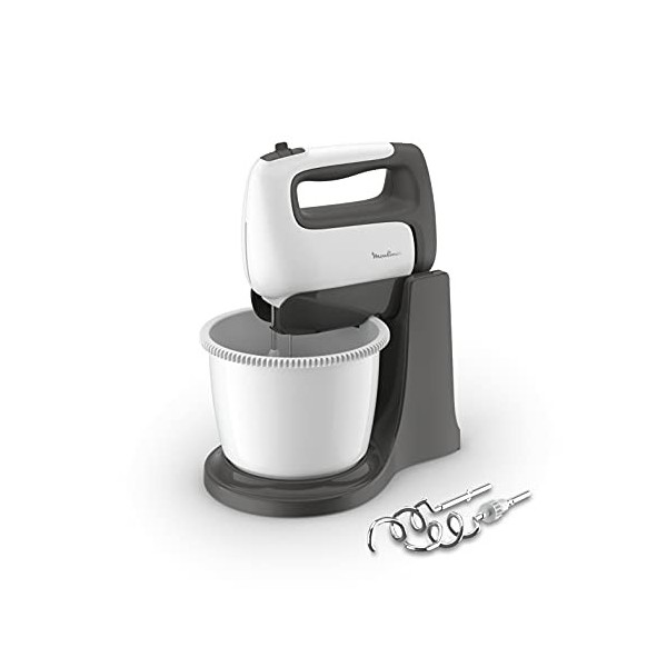 Moulinex HM4641 PrepMix+ Batteur électrique 500 W avec fouets et crochets pétrisseurs en acier inoxydable, récipient autorot