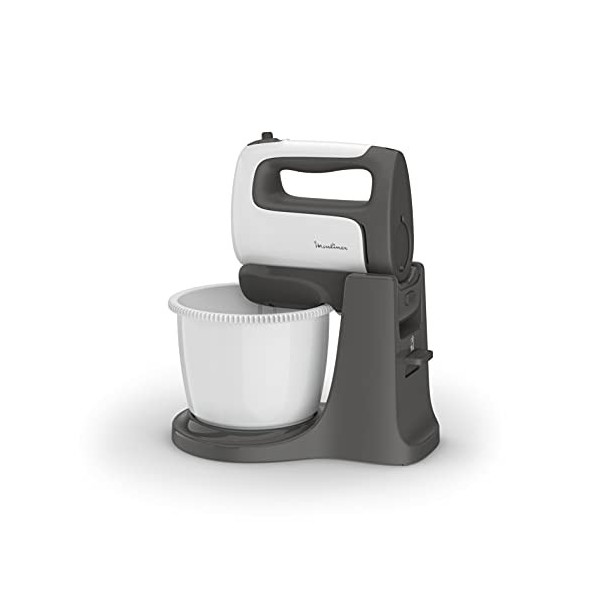 Moulinex HM4641 PrepMix+ Batteur électrique 500 W avec fouets et crochets pétrisseurs en acier inoxydable, récipient autorot