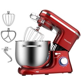 HOWORK Robot Pâtissier 1500W, 6 Vitesses Pétrin Professionnel avec Bol 8L, avec Crochet Pétrisseur, Batteur Plat, Fouet à Fil