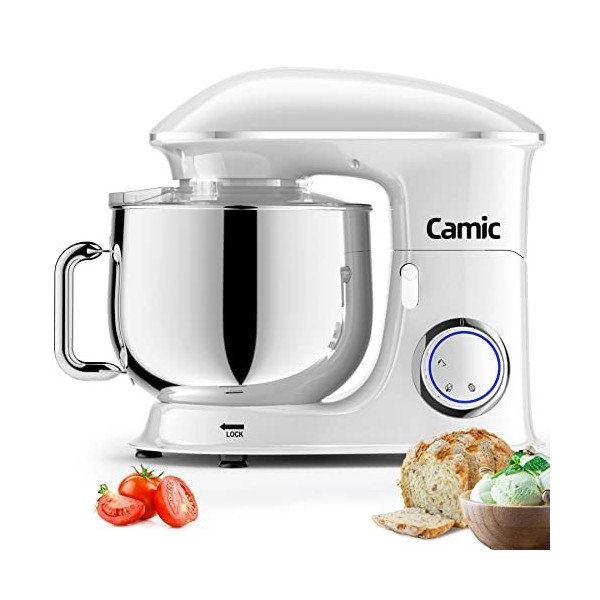 Camic Robot Pâtissier Multifonctions, Pétrin 8L 1500W Puissant, Robot de Cuisine avec Crochet Pétrisseur, Batteur, Fouet à Fi