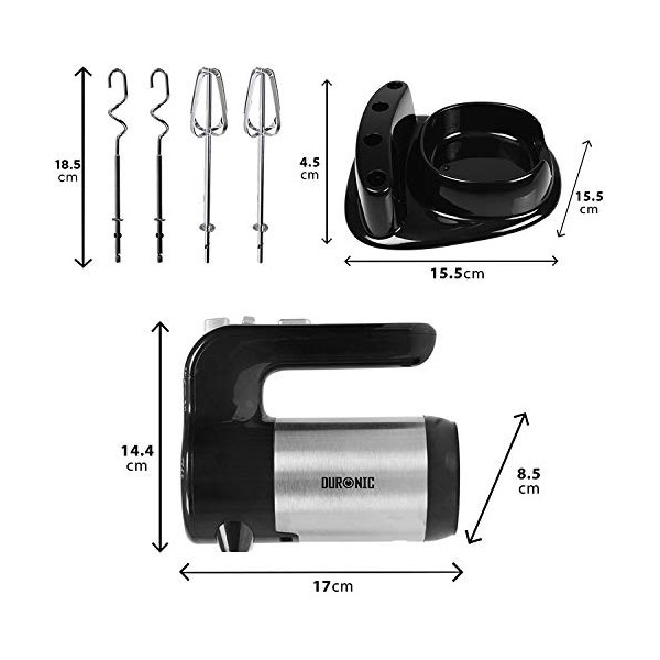 Duronic HM3 Batteur électrique de 300W avec socle de rangement 2 Batteurs et 2 Crochets à pétrir Idéal pour battre des œufs e