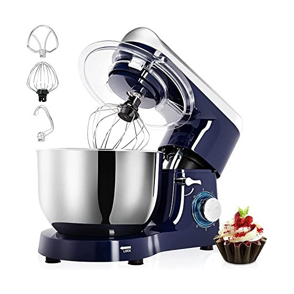 Robot Pâtissier Multifonctions 1500W, 6 Vitesses 5.5 L Batteur Electrique Cuisine Robot avec Fonction Pulse, Robot Mixeur Pât