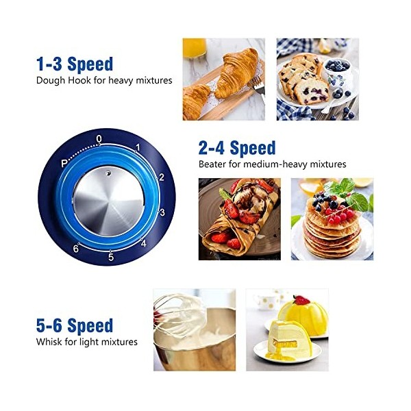 Robot Pâtissier Multifonctions 1500W, 6 Vitesses 5.5 L Batteur Electrique Cuisine Robot avec Fonction Pulse, Robot Mixeur Pât