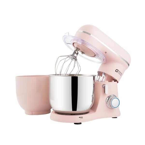 Kitchen in the Box 3,5 L 2 Bols Robot Pâtissier avec Fouet, Crochet Pétrisseur, Batteur, 10 Vitesses + Fonction Pulse, Rose