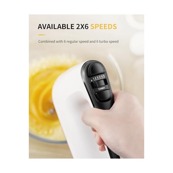 400W Batteur Électrique Cuisine avec Étui de Rangement, 6 Vitesses et Fonction Turbo, Batteur à Main Electrique avec 2 Batteu