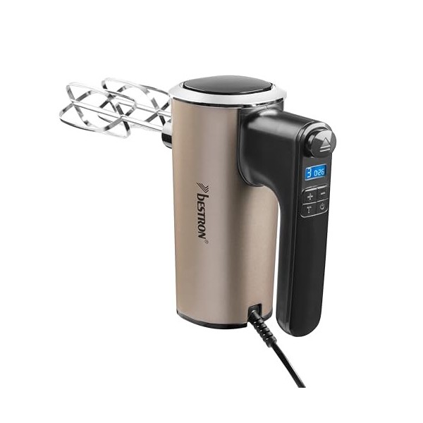 Bestron Batteur electrique cuisine, Batteur mixeur à main puissant avec 6 vitesses, fonction turbo et écran LCD, livré avec 2