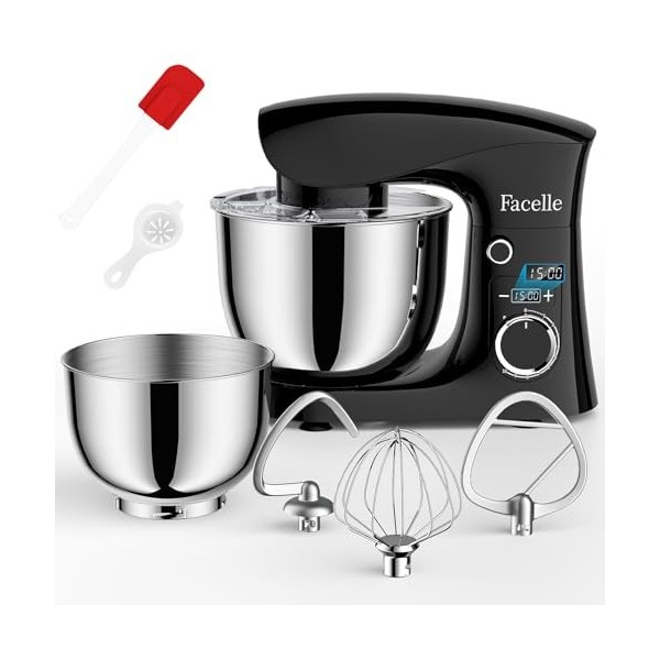Robot Patissier 1500 W, Facelle 5,5L& 4,5L Robot Cuisine Multifonctions, 10+P Mixer Cuisine Professionnel Avec Fouet, Batteur