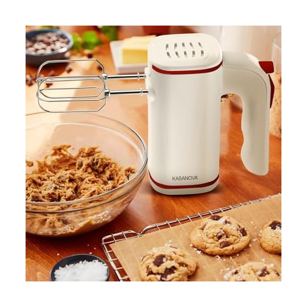 KASANOVA, Batteur électrique de 250 Watts, idéal pour monter la crème et les blancs dœufs, crochets en inox pour pétrir prép