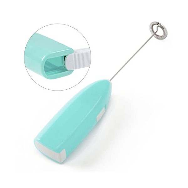 Batteur à main électrique sans fil, pratique, en plastique, métal, alimenté par piles, durable, portable pour hôtel bleu 