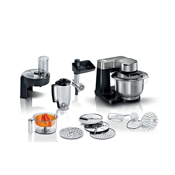 Bosch Batteur sur socle 7 en 1 MUMS2VM40G 7 vitesses, crochet pétrisseur, fouet, batteur, mixeur, presse-agrumes, broyeur, 90