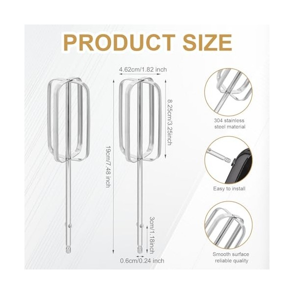 2pcs Accessoires pour Batteurs à Main, Acier Inoxydable Hand Mixer Attachments Pièces de Mélangeur Électrique pour Hamilton B
