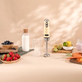 Cecotec Blender Power RetroYellow 1200MAX Cream&Crush. Mixeur plongeant rétro dune puissance maximale de 1200 W, lame à 4 la