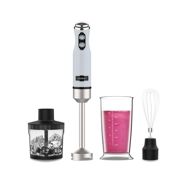 Cecotec Blender Power RetroBlue 1200MAX Cream&Crush. Mixeur plongeant rétro dune puissance maximale de 1200 W, lame à 4 lame