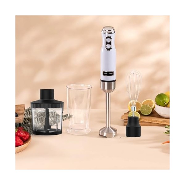 Cecotec Blender Power RetroBlue 1200MAX Cream&Crush. Mixeur plongeant rétro dune puissance maximale de 1200 W, lame à 4 lame