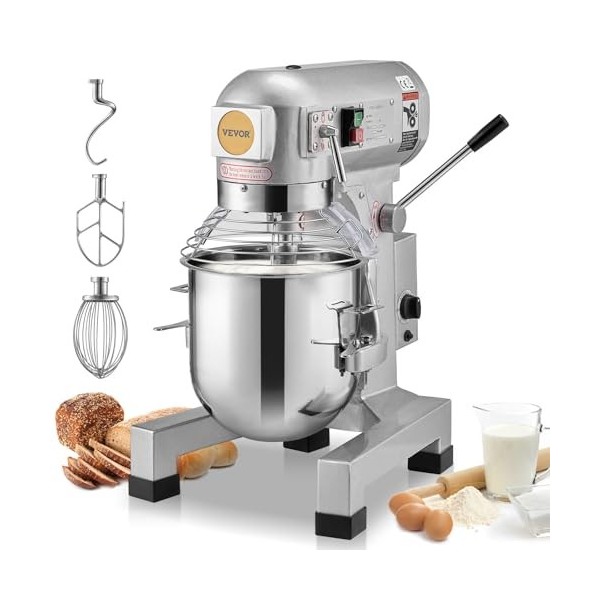 VEVOR Robot Pâtissier Commercial 18,7 L, Batteur Mélangeur avec 3 Vitesses Réglables, Mixeur à Pâte 1100 W, avec Bol en Inox 