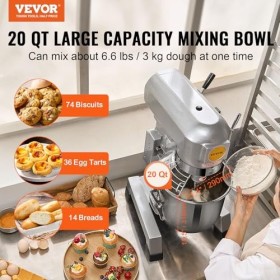 VEVOR Robot Pâtissier Commercial 18,7 L, Batteur Mélangeur avec 3 Vitesses Réglables, Mixeur à Pâte 1100 W, avec Bol en Inox 