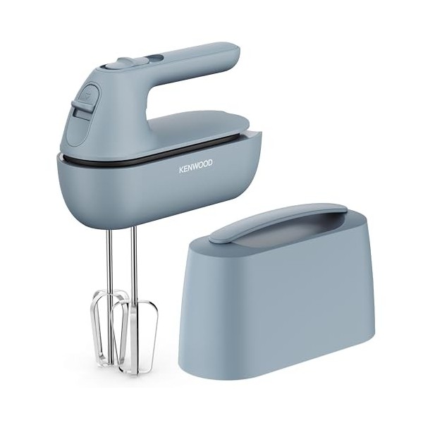 Kenwood QuickMix Go HMP40.000GY Batteur électrique portable avec sac intégré, bouton de libération SureEject, fouet en acier 