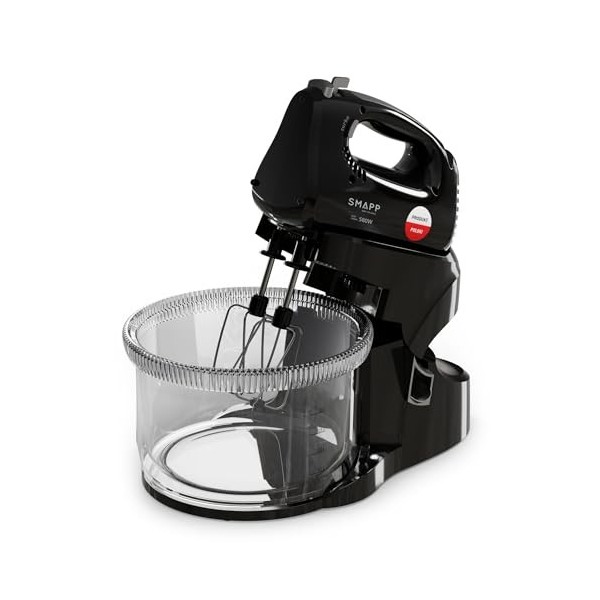 SMAPP 451.6 Küchenmaschine mit 3,3L Rührschüssel - 580W Motor - Schwarz, inklusive Misch- und Schneebesenaufsätzen und Blende