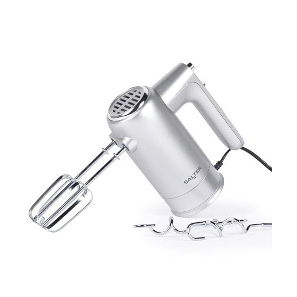 Salter Aspen Batteur à Main, Stockage Facile, Fouets Mélangeurs et Crochets à Pétrir, Base de Stockage, 5 Vitesses et Fonctio