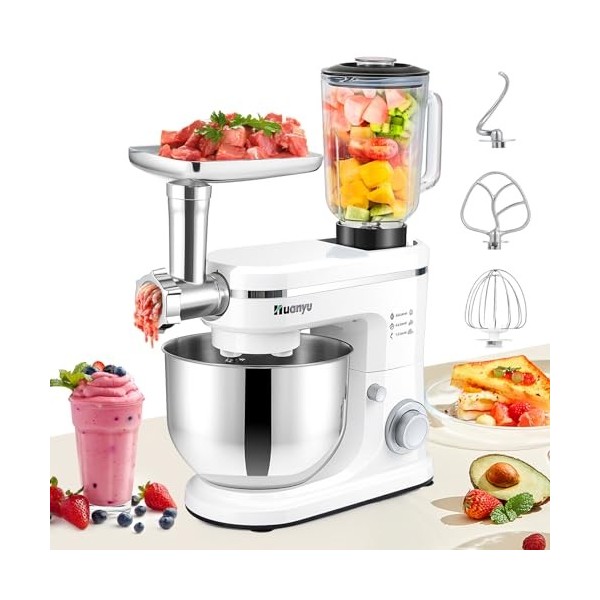 Huanyu 3-in-1 Robot Patissier Multifonctions 6L Petrin a Pain avec Mixeur 1.5L et Hachoir à Viande Robot de Cuisine Multifonc
