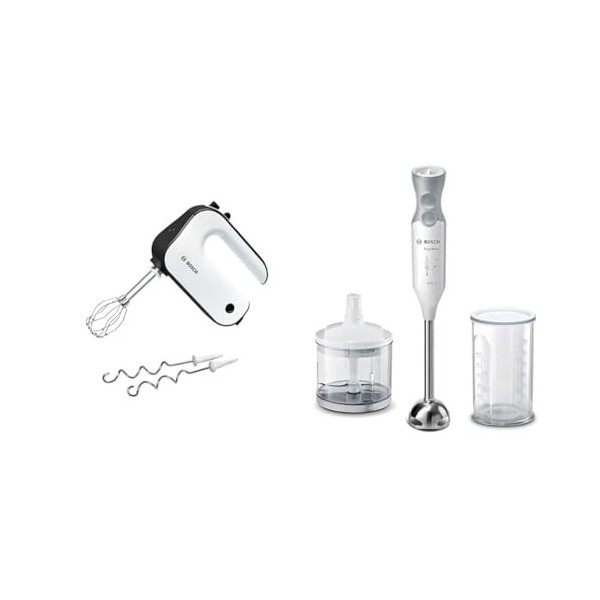 Bosch Batteur Styline MFQ4020 – Batteur à main polyvalent avec fouets et crochets pétrisseurs & Mixeur Plongeant ErgoMixx MSM
