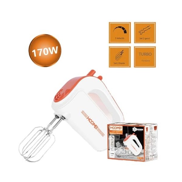 A2ZWORLD Batteur électrique pour gâteaux 170 W, Fouet électrique de Cuisine pour œufs avec 5 Vitesses, Fonction Turbo, mélang