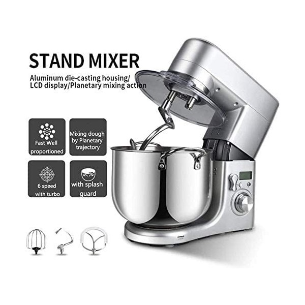 Müller Koch MK-6043 - Malaxeur 10 L, malaxeur, 6 vitesses, réglage de l’impulsion, indicateur LED, pelle K, crochet de pâte, 