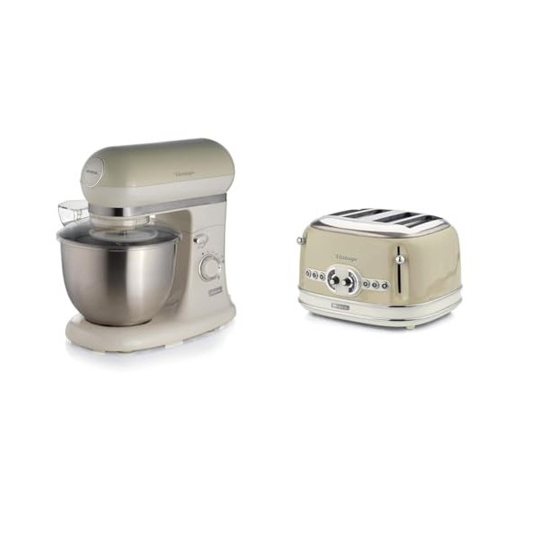 Ariete 1588 Robot pâtissier à rotation planétaire vintage-retrò, capacité 5,5 litres, 7 vitesses & 156 Grille-pain design Vin