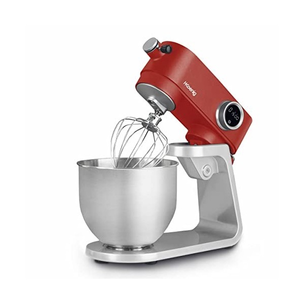 H.Koenig Robot Pétrin Professionnel Multifonctions 5L KM124 Inox rouge mat Puissant 800W, Robot Cuisine Pâtissier Pétrin 8 vi
