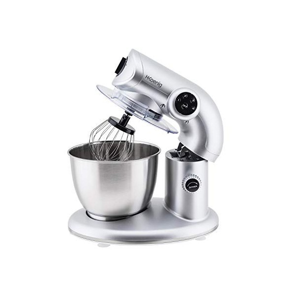 H.Koenig Robot Pétrin Professionnel Multifonctions 5L KM124 Inox rouge mat Puissant 800W, Robot Cuisine Pâtissier Pétrin 8 vi