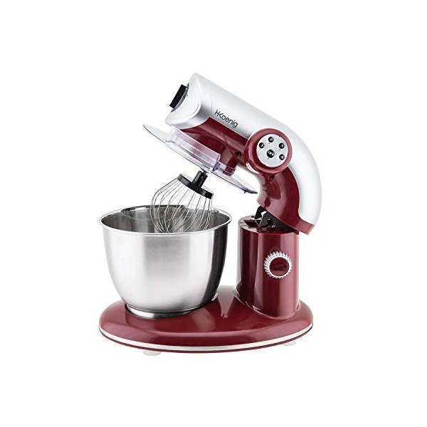 H.Koenig Robot Pétrin Professionnel Multifonctions 5L KM124 Inox rouge mat Puissant 800W, Robot Cuisine Pâtissier Pétrin 8 vi