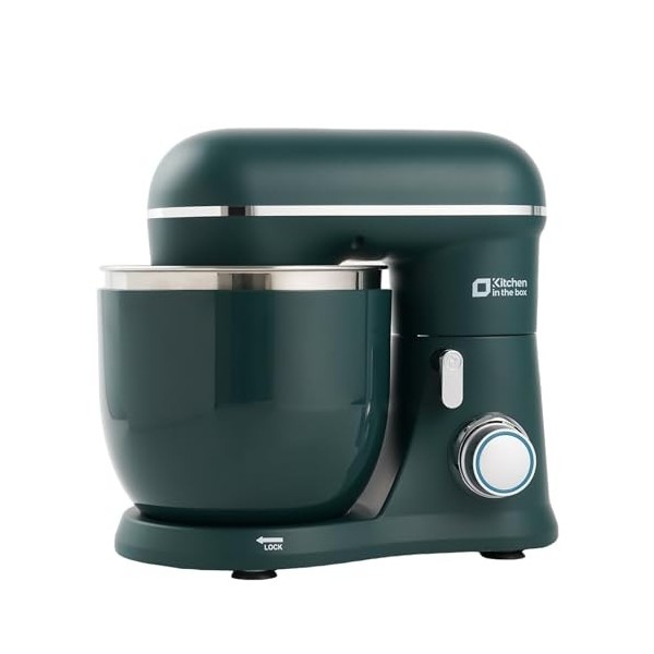Kitchen in the Box 3,5 L 2 Bols Robot Pâtissier avec Fouet, Crochet Pétrisseur, Batteur, 10 Vitesses + Fonction Pulse, Vert
