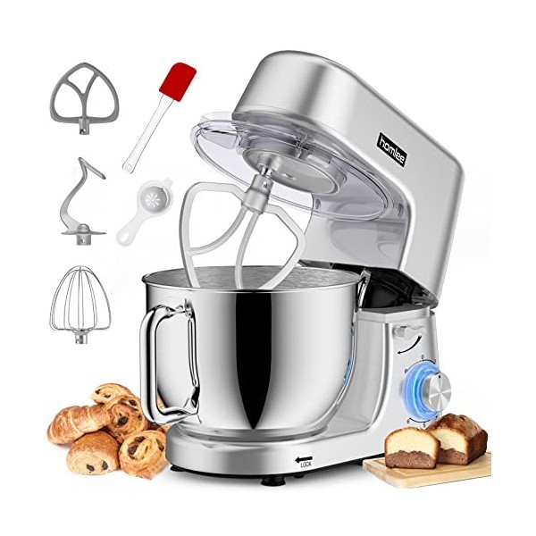 Robot Patissier Homlee 1800W 7,2L Professionnel Robot Pâtissier Petrin Multifonctions Robot Cuisine Faible Bruit Batteur sur