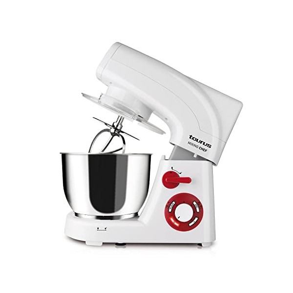 Taurus Mixing Chef - Robot pâtissier 1200W, 2 programmes + fonction Turbo, Bol de 5.5 litres, mélangeur planétaire, Blanc