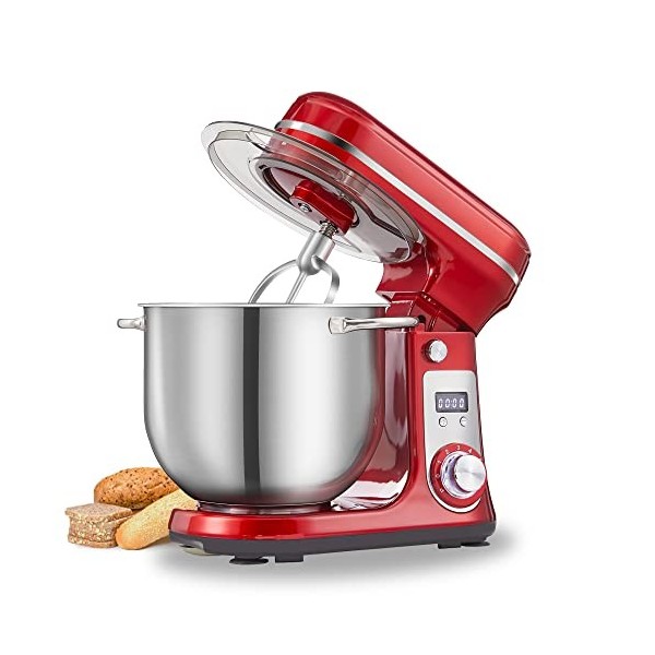 Biolomix Robot de cuisine électrique sur pied 6 vitesses avec tête inclinable et bol en acier inoxydable de 6 l, crochet de p