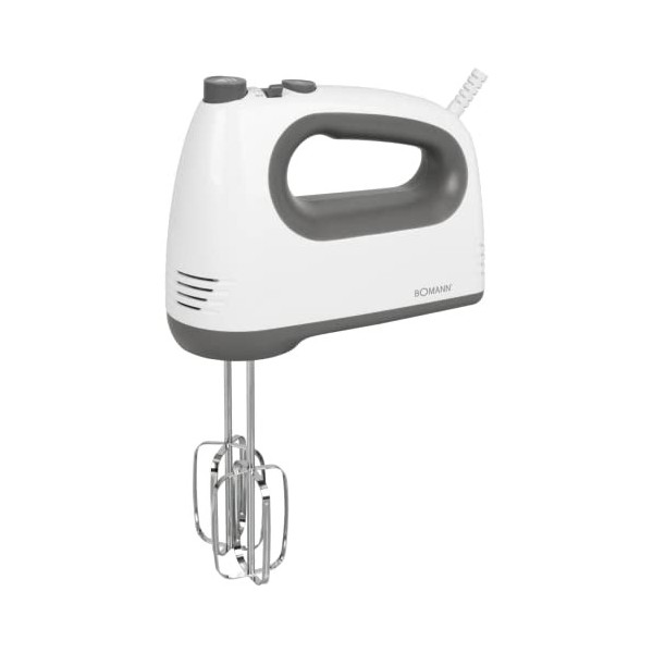 Bomann HM 6054 CB Batteur à main avec 5 vitesses, niveau turbo et bouton déjection en acier inoxydable Blanc/gris